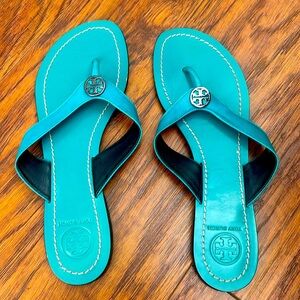 Tory Burch Flip Flops Teal Leather